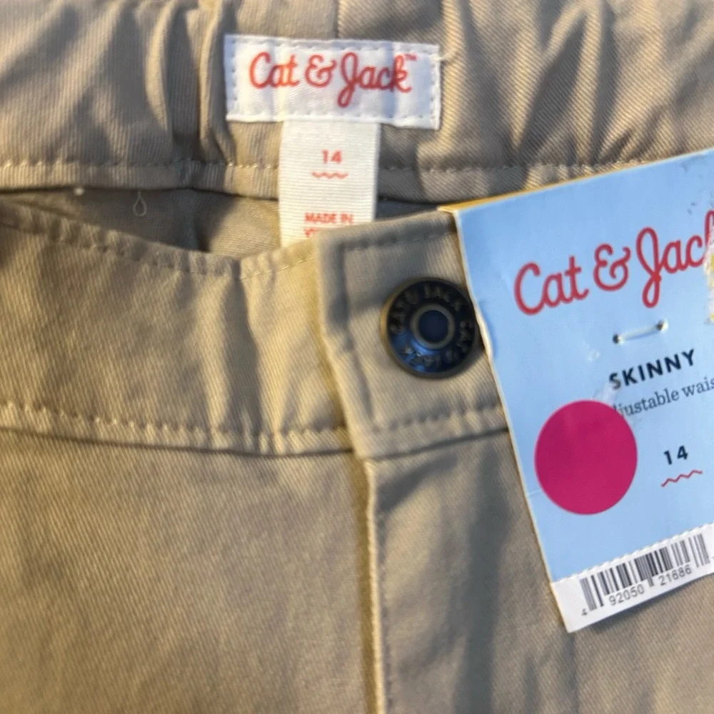 Cat & Jack Khaki Casual Pants w/Flat Front and Elastic Side Bands, NWT Zipper - Picture 1 of 8